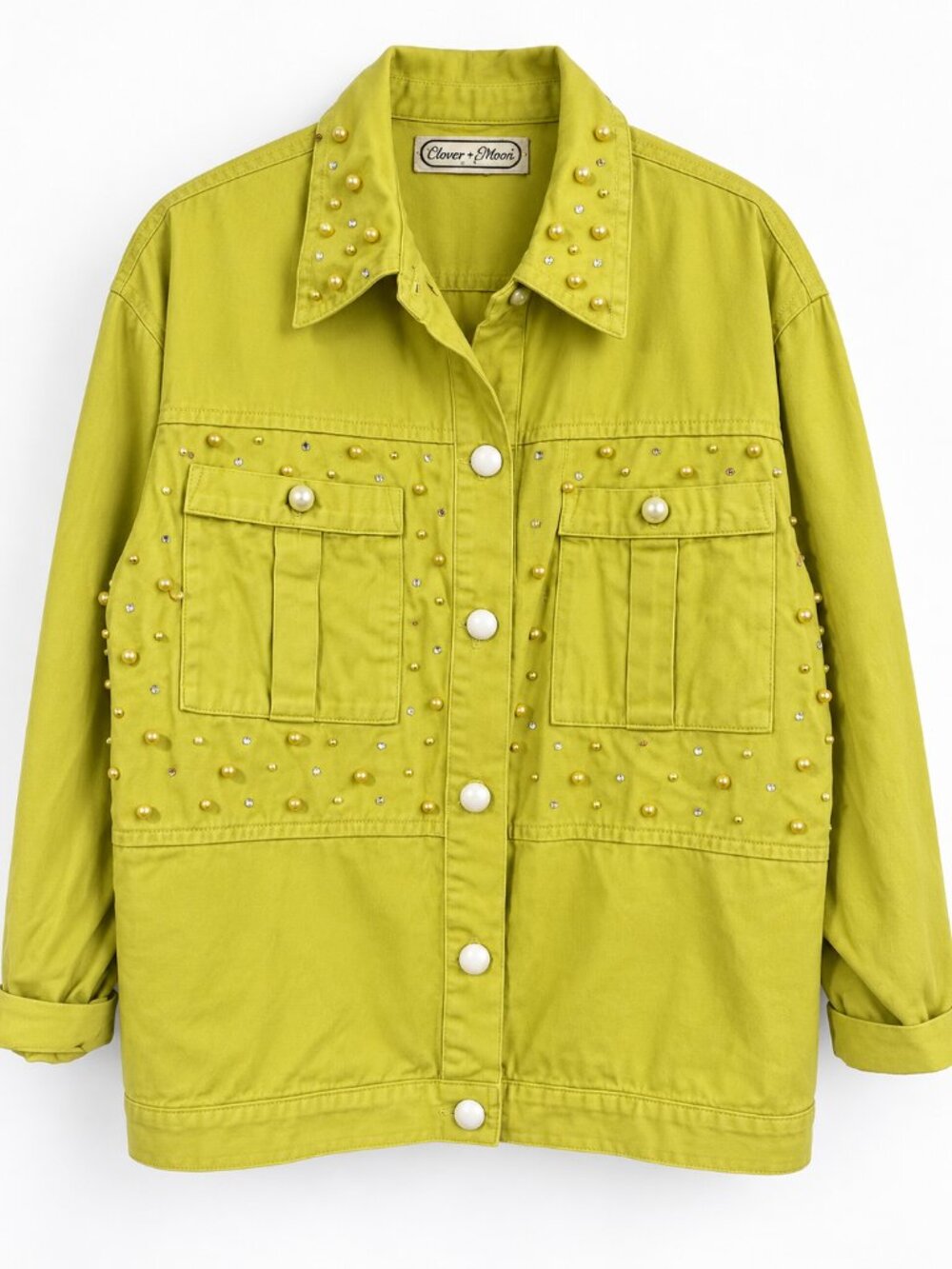 Vintage Saint Germain Paris Embellished Chartreuse Green rhinestone Jacket cotto